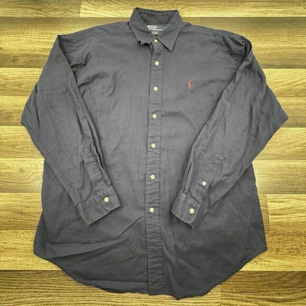 Men's Vintage Harlow Polo By Ralph Lauren Button Down Size Large Navy‎ Blue